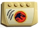 Lego part: Wedge 4 x 6 x 2/3 Triple Curved with Jurassic Park Logo and Claw Marks on White Background Pattern (Sticker) - Set 76941