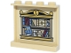 Lego part: Panel 1 x 4 x 3 with Side Supports - Hollow Studs with Dark Tan and Gold Shelf, Black Letter E, Tan and White Chest with Lock and Dark Red, Olive Green and Sand Blue Books  Pattern (Sticker) - Set 10351