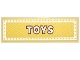 Part No: 69729pb269  Name: Tile 2 x 6 with Gold Marquee Sign, Reddish Brown 'TOYS', White Border with Yellow Dots and Diamond Lattice Background Pattern (Sticker) - Set 43302