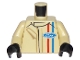 Part No: 973pb2634c01  Name: Torso Race Suit with Ford Logo and Red and Blue Stripes on Front and Back Pattern / Tan Arms / Black Hands