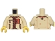 Part No: 973pb5486c01  Name: Torso Jacket with Red Trim and Patch, Dark Red Button Panel, and Silver and Gold Zippers Pattern / Tan Arms / Yellow Hands