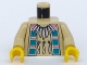 Part No: 973px105c01  Name: Torso Western Indians Necklace and Dark Turquoise Squares Pattern / Tan Arms / Yellow Hands