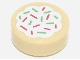 Lego part: Tile, Round 1 x 1 with Cookie with White Frosting and Red and Green Sprinkles Pattern