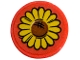 Part No: 14769pb757  Name: Tile, Round 2 x 2 with Bottom Stud Holder with Yellow and Dark Orange Sunflower Pattern (Sticker) - Set 42652