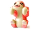 Part No: 67428pb04  Name: Sloth, Friends Style with Molded Tan Face, Stomach and Paws and Printed Bright Light Orange Eyes with Single Eyelashes, Black Nose, Coral Eye Patches and Muzzle, Bright Pink Paw Pads Pattern