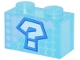 Lego part: Brick 1 x 2 without Bottom Tube with White Question Mark with Dark Azure and Blue Outline, Dark Pink and Medium Azure Dots Pattern (Super Mario Item Box)