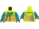 Part No: 973pb4780c01  Name: Torso Safety Vest with Silver and Orange Reflective Stripes over Dark Turquoise Shirt, Radio Pattern / Dark Turquoise Arms / Dark Bluish Gray Hands