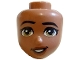 Part No: 110367  Name: Mini Doll, Head Friends with Black Eyebrows, Right Raised, Single Eyelashes, Dark Tan Eyes, Reddish Brown Lips, Lopsided Open Mouth Smile with Teeth Pattern