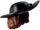 Part No: 113935pb01  Name: Minifigure, Hair Combo, Hair with Hat, Short Wavy Hair with Molded Black Wide Brim with Hole for Pin Pattern