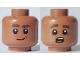 Lot ID: 410509175  Part No: 28621pb0094  Name: Minifigure, Head Dual Sided Dark Brown Eyebrows, Reddish Brown Dimple, Lopsided Smile / Surprised Open Mouth, White Teeth and Red Tongue Pattern - Vented Stud