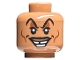 Part No: 3626cpb3292  Name: Minifigure, Head Black Raised Eyebrows and Moustache, Reddish Brown Eye Shadow and Cheek Lines, Crooked Open Mouth Smile Pattern - Hollow Stud