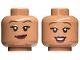 Lot ID: 365664386  Part No: 3626cpb3304  Name: Minifigure, Head Dual Sided Female Dark Brown Eyebrows, Gold Eye Shadow, Dark Red Lips, Smirk / Open Mouth Smile with Teeth Pattern - Hollow Stud