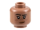 Part No: 3626pb3164  Name: Minifigure, Head Female Black Eyebrows, Reddish Brown Freckles, Dark Orange Lips, Lopsided Smile Pattern