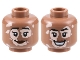 Part No: 3626pb3169  Name: Minifigure, Head Dual Sided Female Black Eyebrows, Light Nougat Vitiligo, Reddish Brown Lips, Grin / Open Mouth Smile Pattern