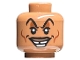 Part No: 3626pb3292  Name: Minifigure, Head Black Raised Eyebrows and Moustache, Reddish Brown Eye Shadow and Cheek Lines, Crooked Open Mouth Smile Pattern