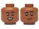 Part No: 3626pb3737  Name: Minifigure, Head Dual Sided Black Eyebrows and Lower Eyelids, Reddish Brown Cheek Lines and Chin Dimple, Gap in Teeth / Smirk, Raised Left Eyebrow Pattern