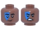Part No: 3626pb3834  Name: Minifigure, Head Dual Sided Thick Black Eyebrows, Blue Face Paint, Reddish Brown Chin Dimple, Lopsided Grin / Open Mouth Scowl with Teeth Pattern
