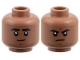 Part No: 3626pb3947  Name: Minifigure, Head Dual Sided Black Eyebrows, Reddish Brown Chin Dimple, Grin / Frown Pattern
