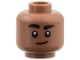 Part No: 3626pb3961  Name: Minifigure, Head Thick Black Eyebrows, Right Raised, Smirk Pattern