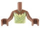 Part No: FTGpb380c01  Name: Torso Mini Doll Girl Yellowish Green Top with Bright Light Yellow Leaves and Metallic Light Blue Pointed Necklace Pattern, Medium Brown Arms with Hands