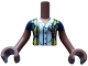 Part No: FTGpb412c01  Name: Torso Mini Doll Girl Dark Blue Vest with Yellow and White Diamonds over Blouse Pattern, Medium Brown Arms with Hands with Dark Blue Short Sleeves