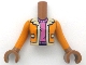 Part No: FTGpb440c01  Name: Torso Mini Doll Girl Orange Jacket with Tan Collar, Hems and Pockets over Dark Pink Sweater Pattern, Medium Brown Arms with Hands with Orange Long Sleeves