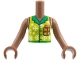 Part No: FTGpb542c01  Name: Torso Mini Doll Girl Lime Vest with Buttons, Green Collar, White Snowflakes, Dark Blue Gift, Red Bow Pattern, Medium Brown Arms with Hands