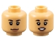 Part No: 28621pb0064  Name: Minifigure, Head Dual Sided Female Black Eyebrows, Nougat Lips, Neutral / Open Mouth Smile with Teeth Pattern - Vented Stud