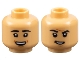 Part No: 28621pb0090  Name: Minifigure, Head Dual Sided Male Black Eyebrows, Eyelashes, Dark Orange Chin Dimple, Open Mouth Smile with Top Teeth and Dimples / Grin and Furrowed Brow Pattern - Vented Stud