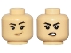 Part No: 28621pb0161  Name: Minifigure, Head Dual Sided Female Black Angled Eyebrows, Thick Single Eyelashes, Nougat Lips, Smirk with Medium Nougat Dimple / Open Mouth Scowl with Teeth Pattern - Vented Stud