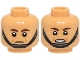 Part No: 28621pb0393  Name: Minifigure, Head Dual Sided Dark Brown Eyebrows, Black Chin Strap, Medium Nougat Cheek Lines, Neutral / Scared Open Mouth with Teeth Pattern - Vented Stud