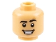 Part No: 3626cpb3152  Name: Minifigure, Head Black Eyebrows, Raised Left, Chin Dimple, Open Mouth Smile with Teeth Pattern - Hollow Stud