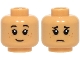 Part No: 3626pb2104  Name: Minifigure, Head Dual Sided Child Female Black Eyebrows, Eyelashes, Dark Orange Freckles, Grin / Sad Frown Pattern