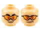 Part No: 3626pb3150  Name: Minifigure, Head Dual Sided Black Eyebrows, Cheek Lines, Chin Dimple, Orange Goggles, Grin / Frown Pattern