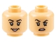 Part No: 3626pb3172  Name: Minifigure, Head Dual Sided Female Black Eyebrows, Nougat Eye Shadow and Lips, Open Smile / Disgust with Raised Eyebrow Right Pattern