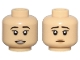 Part No: 3626pb3240  Name: Minifigure, Head Dual Sided Female Black Eyebrows, Medium Nougat Lips, Open Mouth Smile with Teeth / Sad Pattern