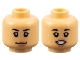 Part No: 3626pb3383  Name: Minifigure, Head Dual Sided Female Black Eyebrows, Nougat Lips, Neutral / Open Mouth Smile with Teeth Pattern