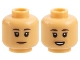 Part No: 3626pb3384  Name: Minifigure, Head Dual Sided Female Dark Brown Eyebrows, Nougat Lips, Neutral / Open Mouth Smile with White Teeth Pattern