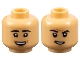 Part No: 3626pb3409  Name: Minifigure, Head Dual Sided Male Black Eyebrows, Eyelashes, Dark Orange Chin Dimple, Open Mouth Smile with Top Teeth and Dimples / Grin and Furrowed Brow Pattern