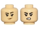 Part No: 3626pb3478  Name: Minifigure, Head Dual Sided Female Black Angled Eyebrows, Thick Single Eyelashes, Nougat Lips, Smirk with Medium Nougat Dimple / Open Mouth Scowl with Teeth Pattern