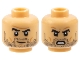 Part No: 3626pb3539  Name: Minifigure, Head Dual Sided Black Thick Eyebrows and Beard Stubble, Medium Nougat Cheek Lines and Wrinkles, Sly Grin / Angry Bared Teeth Pattern