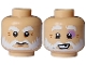 Part No: 3626pb3595  Name: Minifigure, Head Dual Sided White Thick Eyebrows, Moustache and Beard, Dark Orange Wrinkles, Black Eyes and Mouth Closed Angry / Open Black Tooth, Medium Lavender Left Eye Contour Pattern