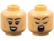 Part No: 3626pb3672  Name: Minifigure, Head Dual Sided Female Black Eyebrows, Metallic Light Blue Lips and Spots, Cheek Lines, Open Mouth Smile / Singing with Closed Eyes Pattern