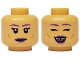 Part No: 3626pb3731  Name: Minifigure, Head Dual Sided Female Dark Purple Eyebrows and Lips, Black Eyelashes, Bright Pink Eye Shadow, Closed Mouth Smile / Eyes Closed with Red Tongue and Gap in Teeth Pattern