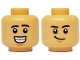Part No: 3626pb3746  Name: Minifigure, Head Dual Sided Black Eyebrows, Open Mouth Grin with Teeth and Braces / Smirk Pattern