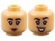 Part No: 3626pb3758  Name: Minifigure, Head Dual Sided Female Black Eyebrows and Eyelashes, Medium Brown Eye Shadow and Lips, Grin / Open Mouth Smile with Teeth Pattern