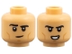 Part No: 3626pb3844  Name: Minifigure, Head Dual Sided Black Eyebrows, Medium Nougat Cheek Lines, Chin Dimple, Lopsided Grin / Crooked Open Mouth Smile with Teeth Pattern