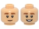 Part No: 3626pb3853  Name: Minifigure, Head Dual Sided Dark Orange Thick Eyebrows, Nougat Lips, Medium Nougat Chin Dimple, Slight Lopsided Grin / Open Mouth Smile with Teeth Pattern