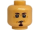Part No: 3626pb4008  Name: Minifigure, Head Male Black Thin Eyebrows, Eyes with White Glints, Soul Patch, Closed Lopsided Mouth, Medium Nougat Wrinkles Pattern
