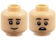 Part No: 3626pb4022  Name: Minifigure, Head Dual Sided Child Black Eyebrows, Medium Nougat Chin Dimple, Grin / Scared Open Mouth with Top Teeth Pattern